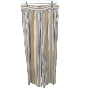 Land n Sea Linen Blend Pants Womens XL Yellow Striped Elastic Waist Wide Leg